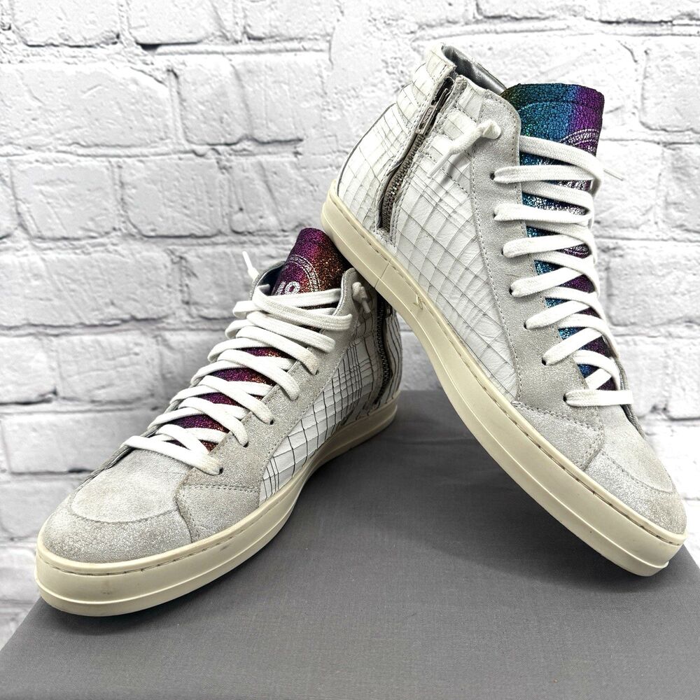 P448 Woman’s Dama Skate High-Top Sneakers Size 39 White/Multicolored Zip Italy
